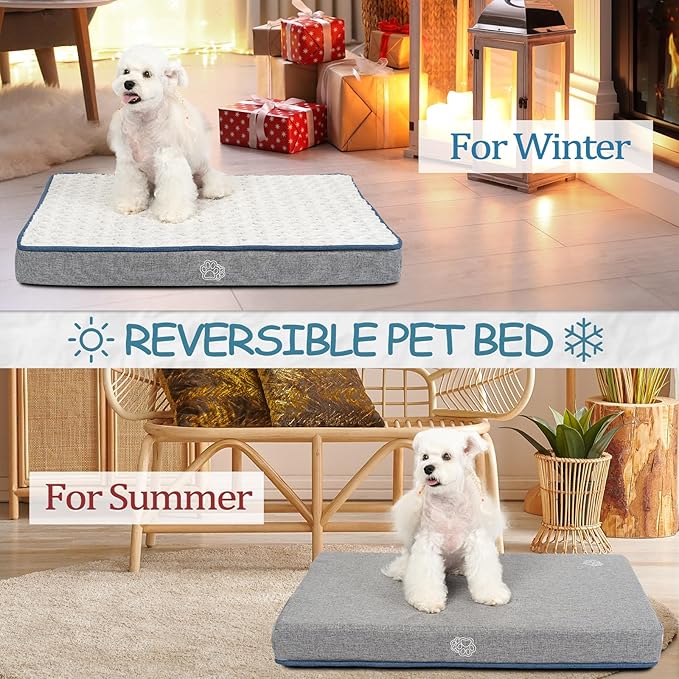 EMPSIGN Reversible Cool and Warm Dog Bed for Crate Pad, Pet Beds with Washable and Removable Cover, Dogs Crate Beds Sleeping Mats, Beds for Dog Crate for Large Medium Small Dogs, Grey-PawvioPets