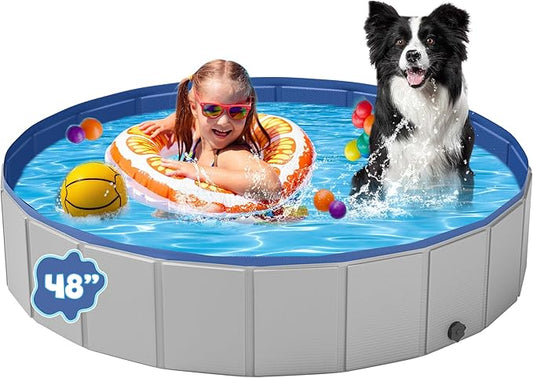 Dog Pool for Large Dogs, Foldable Plastic Pool for Dogs Slip-Resistant (47.2''x 12'')-PawvioPets