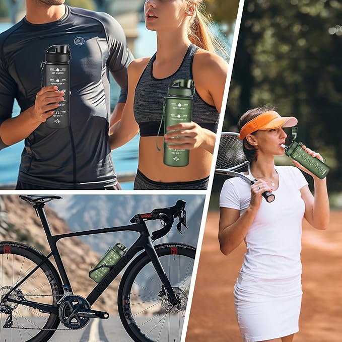 Enerbone Water Bottle, Leakproof BPA & Toxic Free, Motivational Water Bottle with Times to Drink and Straw, Fitness Sports Water Bottle with Strap for Office, Gym, Outdoor Sports-PawvioPets
