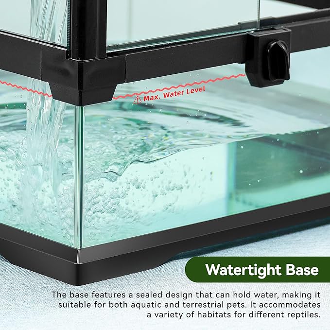 24x18x18'' 35 Gallon Glass Reptile Tank Front Opening Terrarium Suitable for Leopard Geckos, Snakes, Tree Frogs, Chameleons,Watertight Base, Ventilated Metal Mesh Top, Pre-Drilled Cable Holes-PawvioPets