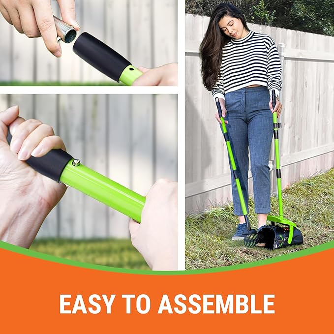 Dog Pooper Scooper with Bag Attachment, 40" Long Handle Pooper Scooper for Large Dogs, Dog Poop Scoop for Yard, Large Capacity Swivel Bin and Rake, Lavender Scented Bags (Green)-PawvioPets