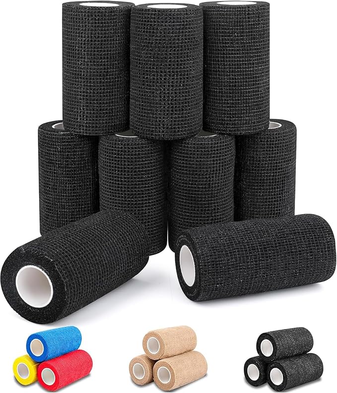 AZEN 9 Pack Self Adhesive Bandage Wrap, 4" X 5 Yards Elastic Cohesive Bandage Wrap, Color Athletic Tape, Tattoo Grip Tape Wrap, Vet Wrap, Ankle Tape-PawvioPets