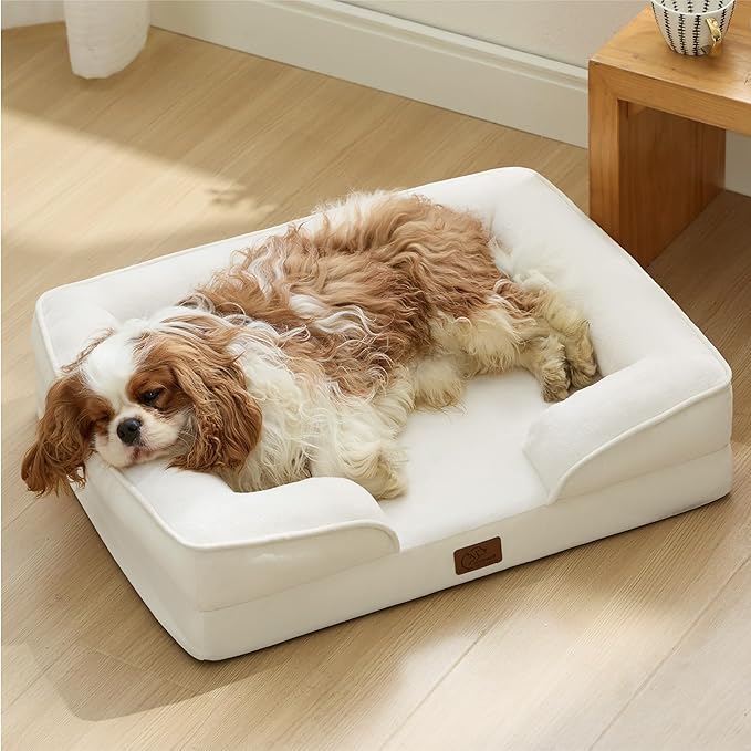 Bedsure Orthopedic Dog Bed Medium Size Dogs - Washable Medium Dog Cat Bed Waterproof, Comfort Pet Couch Sofa with Washable Removable Cover, Pets Bed with Nonskid Bottom, Ivory, 28"-PawvioPets
