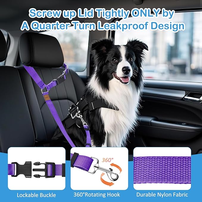3 Pack Dog Seat Belt for Car, Car Headrest Restraint Adjustable Nylon Fabric, Dog Restraints Vehicle Seatbelts Harness (Black & Red & Purple)-PawvioPets