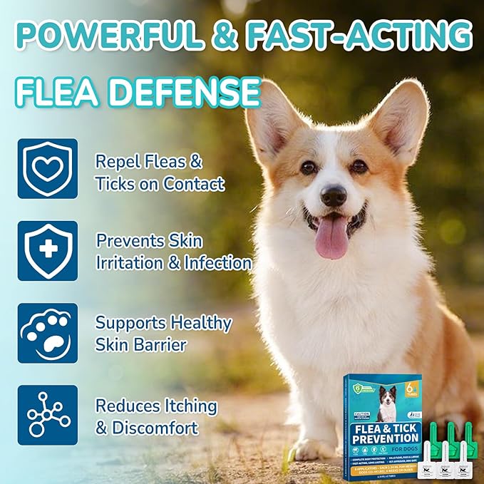 Flea and Tick Prevention for Dogs, 6-Month Supply Dog Flea and Tick Treatment Drops, Topical Fast-Acting Dog Treatment for Medium Dogs Up to 23 to 44 lbs-PawvioPets