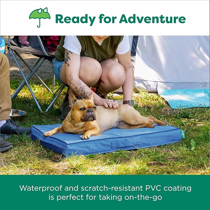 FurHaven Cooling Dog Bed – Large Foam Mattress for Joint Pain Relief, Waterproof Liner, Removable Washable Cover, Durable for Outdoor Use, Deluxe Grid Indoor/Outdoor Bed – Blue, Large-PawvioPets