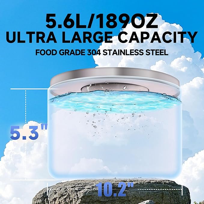 Dog Water Bowl No Spill, 5.6L/1.5 Gallon No Drip Slow Drinking Dog Water Bowl Dispenser Spill Proof, Large Stainless Steel Slobber Stopper for Messy Drinkers, Small Medium & Large Dogs-PawvioPets