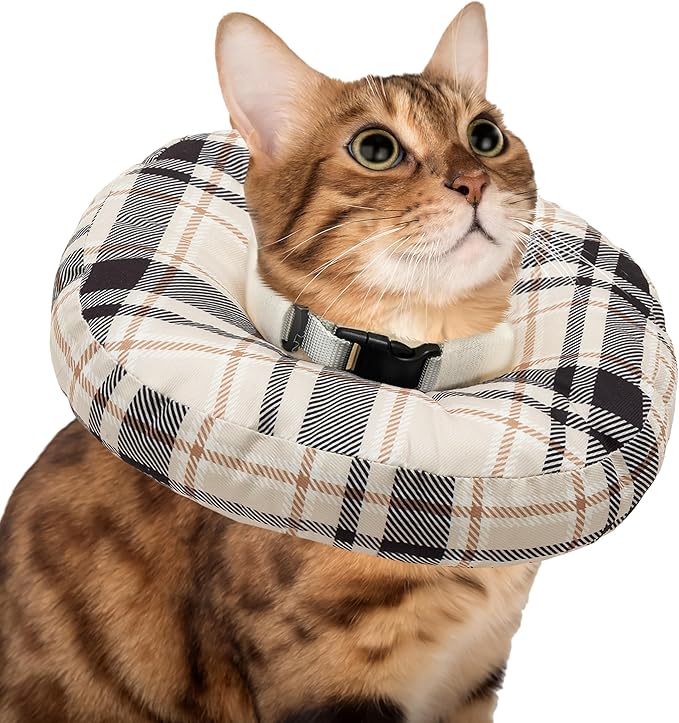 Cat Cone Collar Soft, Adjustable Plaid Elizabethan Cat Recovery Collar After Surgery to Prevent Licking & Scratching Wound, Fits Small Medium Large Cats, Puppy, Small Dogs-PawvioPets