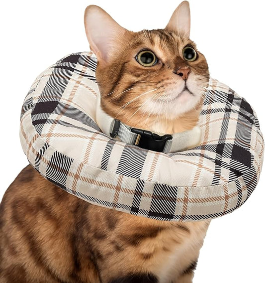 Cat Cone Collar Soft, Adjustable Plaid Elizabethan Cat Recovery Collar After Surgery to Prevent Licking & Scratching Wound, Fits Small Medium Large Cats, Puppy, Small Dogs-PawvioPets