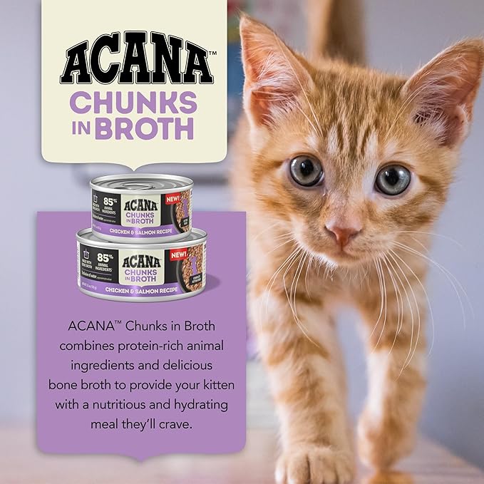 ACANA Chunks in Broth Wet Cat Food Chicken & Salmon Recipe for Kittens 5.5oz Cans (6 Count)-PawvioPets