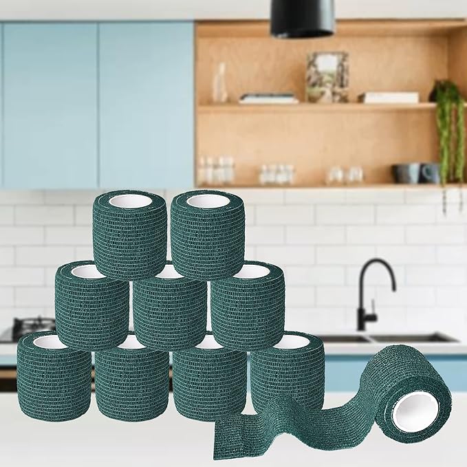 9 Pack 2" x 5 Yards Self Adhesive Bandage Wrap Self Stick Wrap for Ankle, Wrist, Finger, Sports, Breathable Cohesive Vet Tape for Pets (Dark Green)-PawvioPets