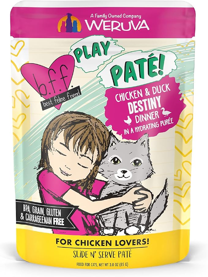 B.F.F. PLAY - Best Feline Friend Paté Lovers, Aw Yeah!, Chicken & Duck Destiny with Chicken & Lamb, 3oz Pouch (Pack of 12)-PawvioPets