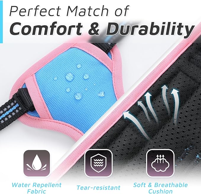 Eagloo Small Dog Harness No Pull, Service Vest with Reflective Strips and Control Handle, Adjustable and Comfortable for Walking, No Choke Pet Harness with 2 Metal Rings, Pink & Blue, XS-PawvioPets
