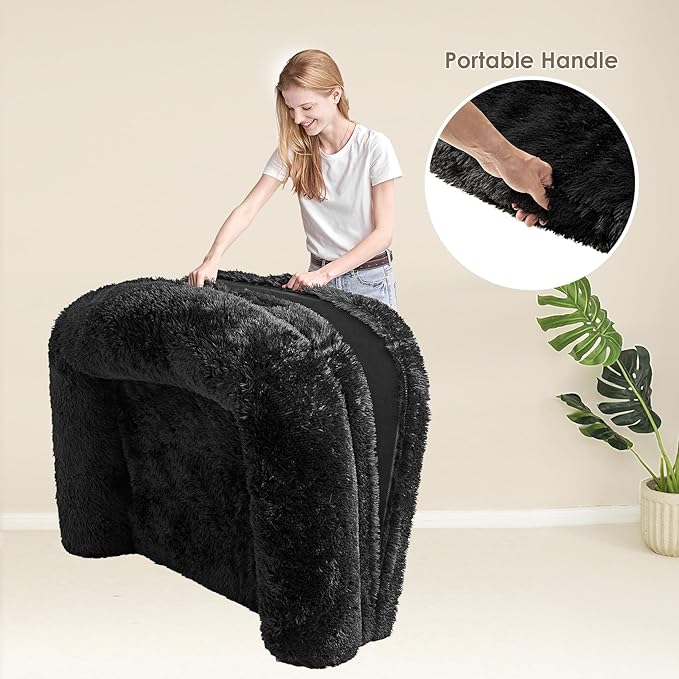EHEYCIGA Foldable XXL Dog Bed, Faux Fur Fluffy Pet Couch Bed for Extra Large Dogs, Orthopedic Calming Memory Foam Big Pet Bed, Washable Soft Pet Sofa Bed with Non-Slip Bottom, Black, 54"x38"x7.5"-PawvioPets