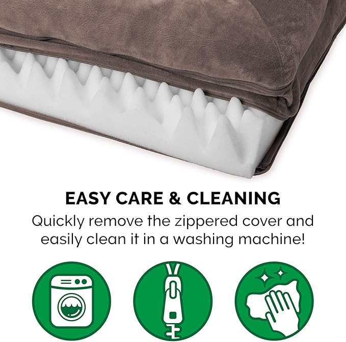 Furhaven Orthopedic Dog Bed for Large/Medium Dogs w/ Removable Bolsters & Washable Cover, For Dogs Up to 55 lbs - Faux Fur & Velvet Sofa - Driftwood Brown, Large-PawvioPets