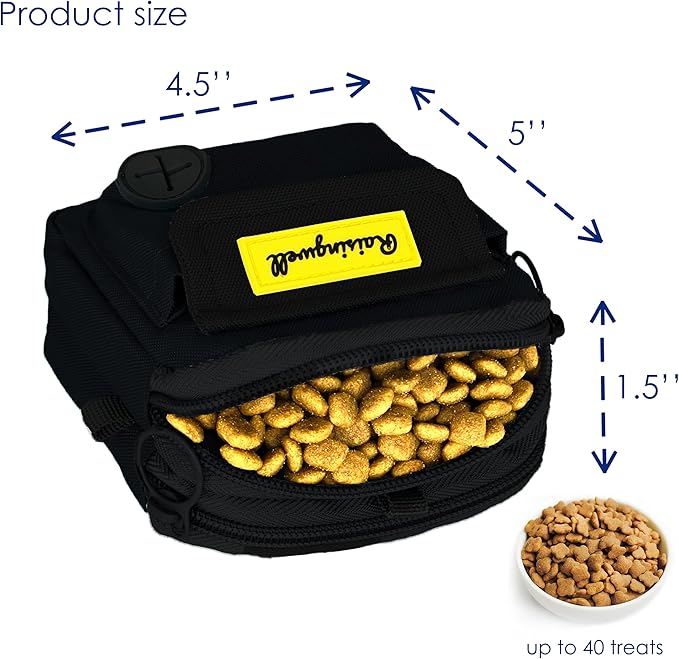 Dog Treat Pouch for Pet Walking and Training with Clicker, Poop Bags, and Three Bags Design Small Fanny Zipper Pack Holder for Puppy Snack Dispenser Kit for Leash and Outdoor Use (Black)-PawvioPets