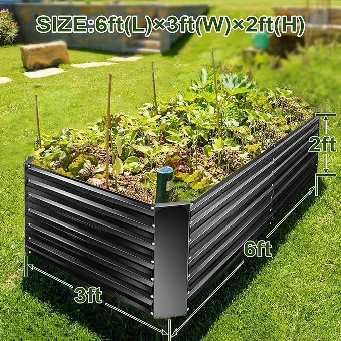 EDOSTORY Metal Raised Bed Garden Bed Kit, 6x3x2ft Tall Galvanized Planter Raised Garden Boxes Outdoor, Large Metal Raised Garden Beds for Flowers, Vegetables, Herbs-PawvioPets
