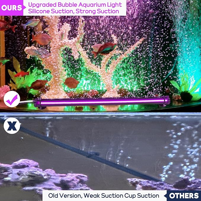 Bubbler Aquarium Fish Tank Decor: Submersible Aquarium Lighting with Oxygen Boost for Fish Lovers - Waterproof RGB Light Bar Bubble Wall for 30-35 Inch Saltwater Freshwater Fishes Tanks-PawvioPets