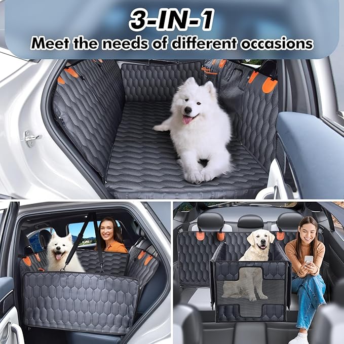 3-in-1 Convertible PU Leather Dog Car Seat Extender & Booster Seat – 400lb Capacity, Waterproof, Hard Bottom, Scratch-Proof Hammock for Cars & SUVs-L-PawvioPets