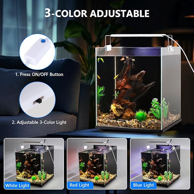 fishkeeper 6.5 Gallon Fish Tank Starter Kit, Small Aquarium with Filter and Adjustable 3 Color Lighting Self Cleaning Fish Bowl Rimless Aquarium for Beginners (Freshwater Fish Tank)-PawvioPets