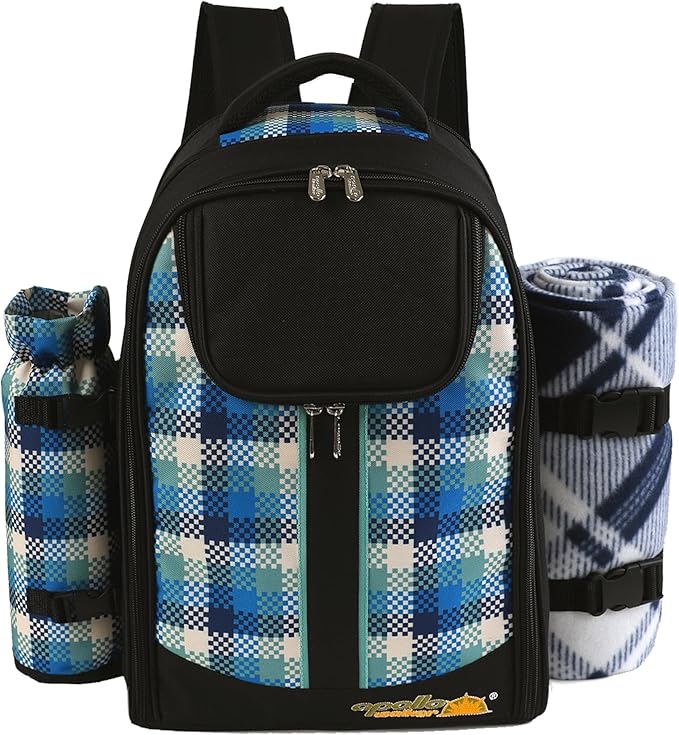 apollo walker Picnic Backpack Bag for 2 Person with Cooler Compartment, Detachable Bottle/Wine Holder, Fleece Blanket, Plates and Cutlery Set-PawvioPets