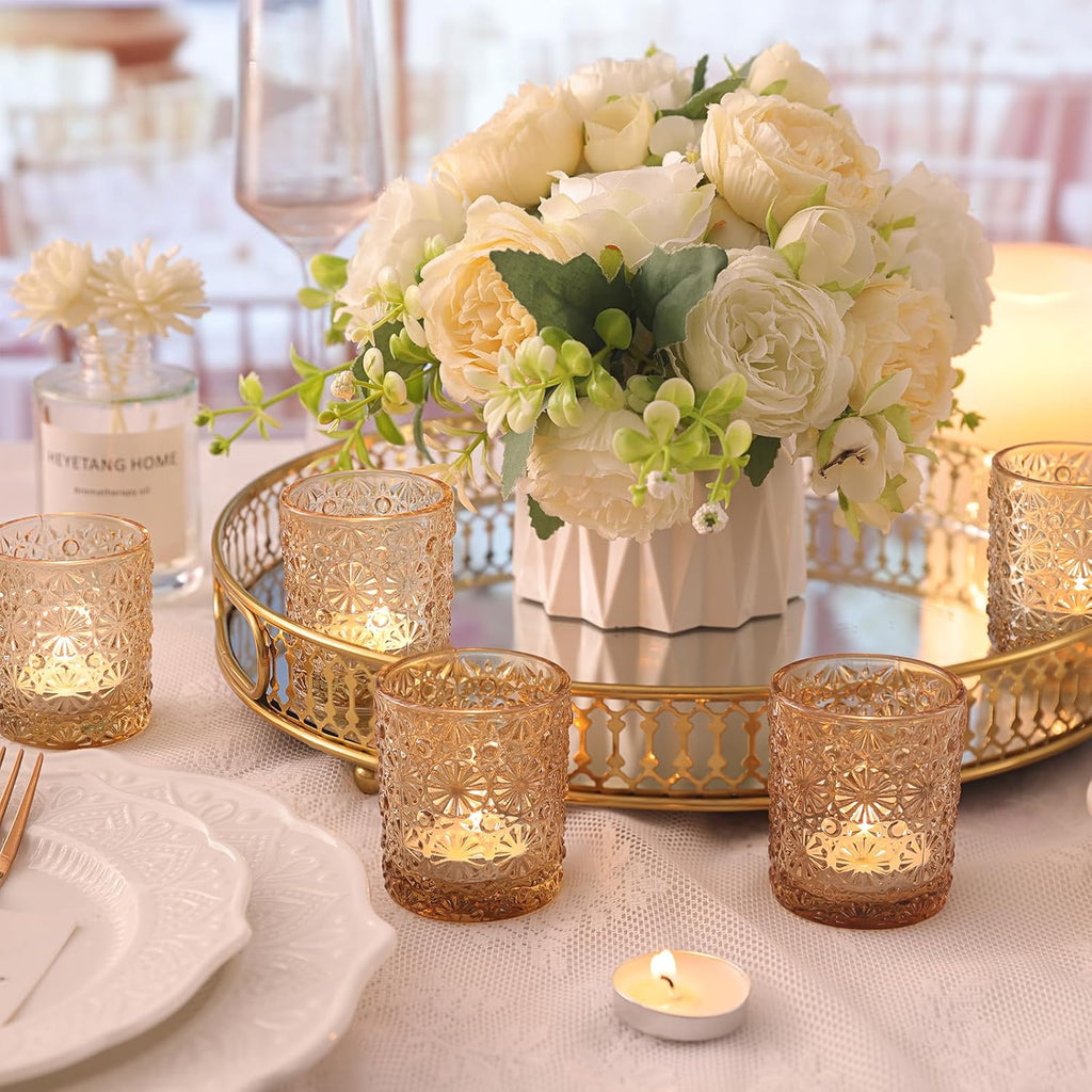 Gold Votive Candle Holder Set of 36, Flower Tea Lights Candles Holders for Wedding Table Centerpieces, Birthday Parties, Anniversary, Bridal Shower and Holiday Decorations