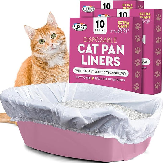 Alfapet Elastic Cat Litter Box Liners - Extra Giant 30 Count - Tear-Resistant Cat Litter Bags - Waterproof Kitty Litter Liners - Fits Litter box Pan Sizes XL, Giant, X-Giant, 37" x 18", 20 lb Capacity-PawvioPets