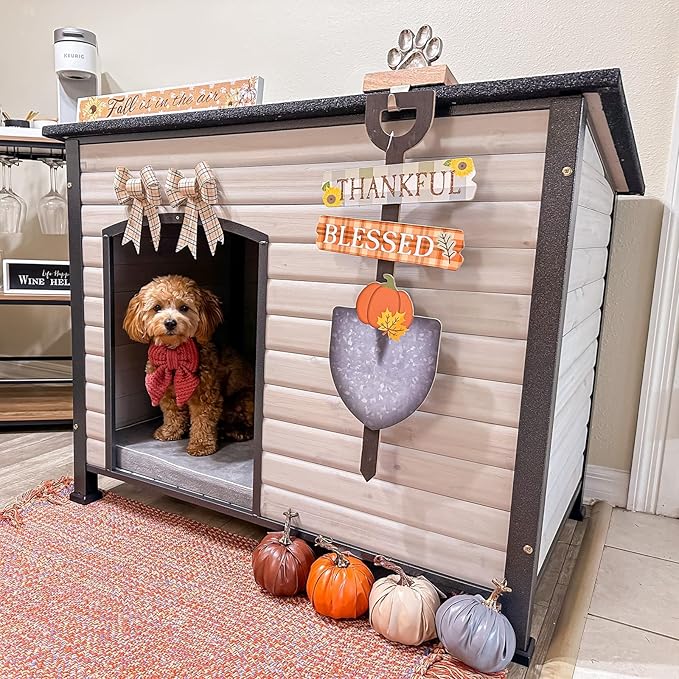 Aivituvin Large Dog House Outdoor Indoor Weatherproof Dog House for Small & Medium & Large Dogs with Unique All-Around Iron Frame＆Raised Feet（White）-PawvioPets