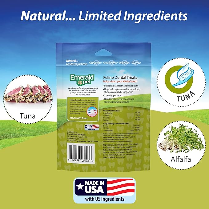 Feline Dental Treats — Tasty and Crunchy Cat Dental Treats Grain Free — Natural Dental Treats to Clean Cat Teeth, Freshen Cat Breath, and Reduce Plaque and Tartar Buildup — Tuna Treats, 3 oz-PawvioPets