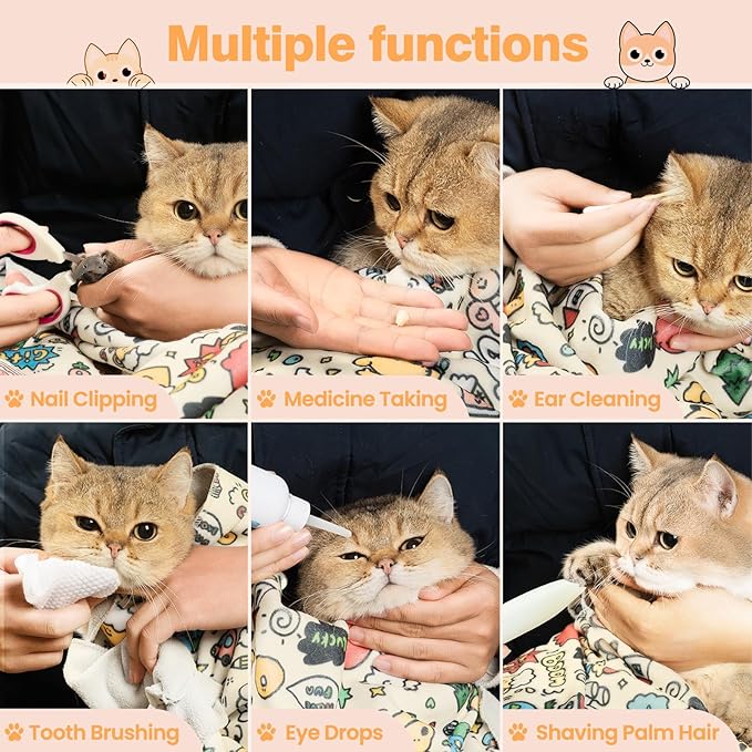 27.6" Cat Grooming Wrap Cat Wrap for Cutting Nails Cat Restraint for Nail Clipping Cat Swaddle Wrap Cat Burrito Wrap L(Within 15lbs) Anti-Scratch Anti-Escape Multifunctional Pet Tool-PawvioPets