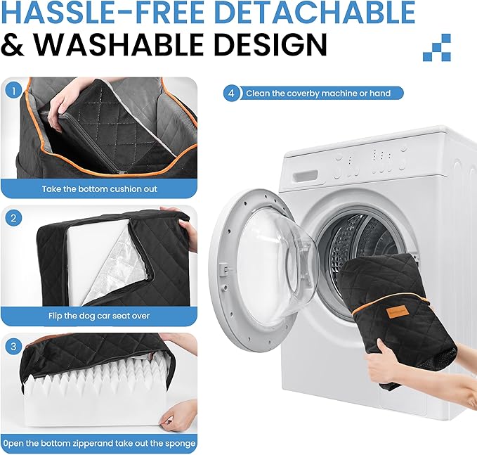 Dog Car Seat for Small Dogs - Puppy Car Seat with Safety Strap & Waterproof Padding, Portable Pet Carrier for Cars, Trucks & SUVs, Comfortable Elevated Bed for Pets Up to 35lbs (Black/Grey)-PawvioPets