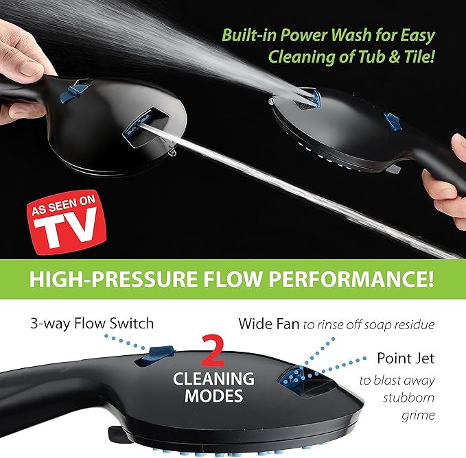 AquaCare High Pressure 8-mode Handheld Shower Head - Anti-clog Nozzles, Built-in Power Wash to Clean Tub, Tile & Pets, Extra Long 6 ft. Stainless Steel Hose, Wall & Overhead Brackets-PawvioPets