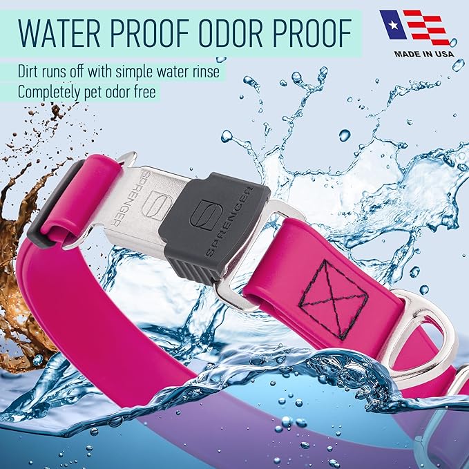 Dogline Biothane Waterproof Dog Collar with Herm Sprenger Stainless Steel Quick Release Buckle – Heavy Duty Tactical Durable Collar for Dogs – Comfortable and Safe Pet Collar, W 3/4" L 12-19", Magenta-PawvioPets