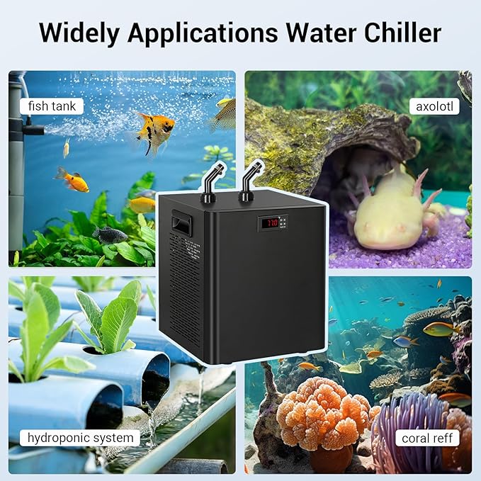 Aquarium Chiller, 1/3HP Aquarium Cooler 79gal Fish Tank Water Chiller with Quiet Compressor for Saltwater/Freshwater Tanks & Hydroponic(Axolotl Coral Jellyfish),300L, Black-PawvioPets