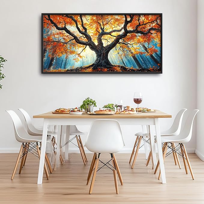 Extra Large Tree of Life Framed Wall Art for Living Room,Fall Autumn Forest Sunrise Landscape Pictures Wall Decor,Nature Canvas Print Painting Modern Artwork Bedroom Office Bathroom 60L" x 30W"-PawvioPets