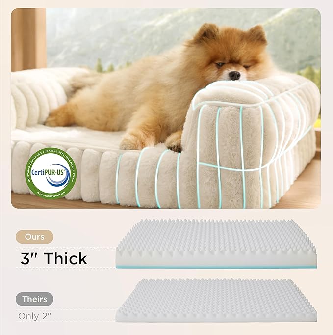 Bedsure Orthopedic Dog Bed for Small Dogs, Waterproof Memory Foam Small Pet Beds with Sides, Non-Slip Bottom and Egg-Crate Foam Medium Dog Couch Sofa with Washable Removable Corduroy Cover, Cream-PawvioPets