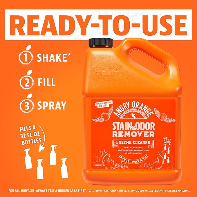 ANGRY ORANGE 1 Gallon Enzyme Cleaner and Deodorizer, Pet Stain and Odor Remover for Dog & Cat Urine and Stains - Citrus, Made in USA-PawvioPets