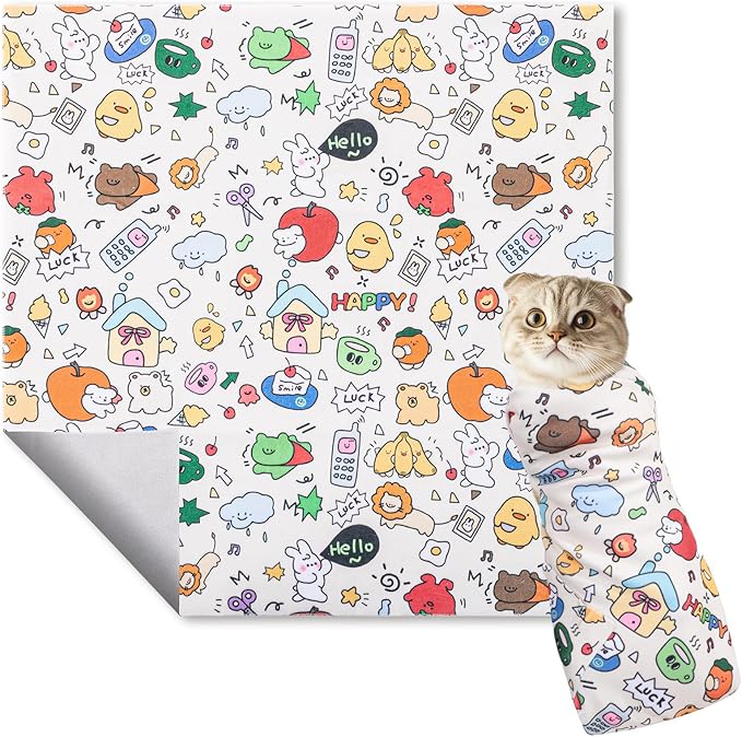 27.6" Cat Wrap for Cutting Nails, Self-Adhesive Cat Grooming Wrap Anti-Escape Cat Restraint for Nail Clipping Cat Swaddle Wrap Cat Wrapping Cloth for Pet Cleaning and Beauty (Within 15lbs)-PawvioPets
