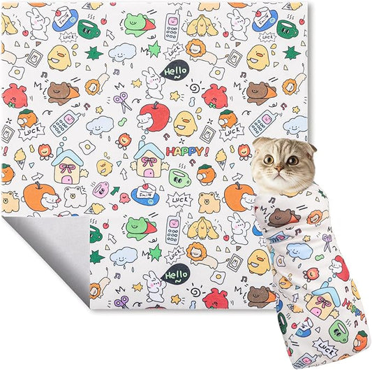 27.6" Cat Wrap for Cutting Nails, Self-Adhesive Cat Grooming Wrap Anti-Escape Cat Restraint for Nail Clipping Cat Swaddle Wrap Cat Wrapping Cloth for Pet Cleaning and Beauty (Within 15lbs)-PawvioPets
