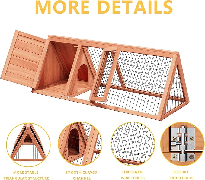 A-Frame Quail Coop,Wooden Quail Cage Indoor Outdoor,Triangle Rabbit Hutch with 2 Doors & Ventilating Wire for Small Animals,Sold by XilishppEcxEco (Ntural Wood)-PawvioPets