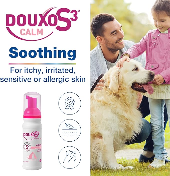 Douxo S3 Calm Mousse, Contains 0.75% Ophytrium, Soothing, For Itchy, Irritated or Allergic Skin, For Dogs and Cats, 5.1 fl. oz. (150mL)-PawvioPets