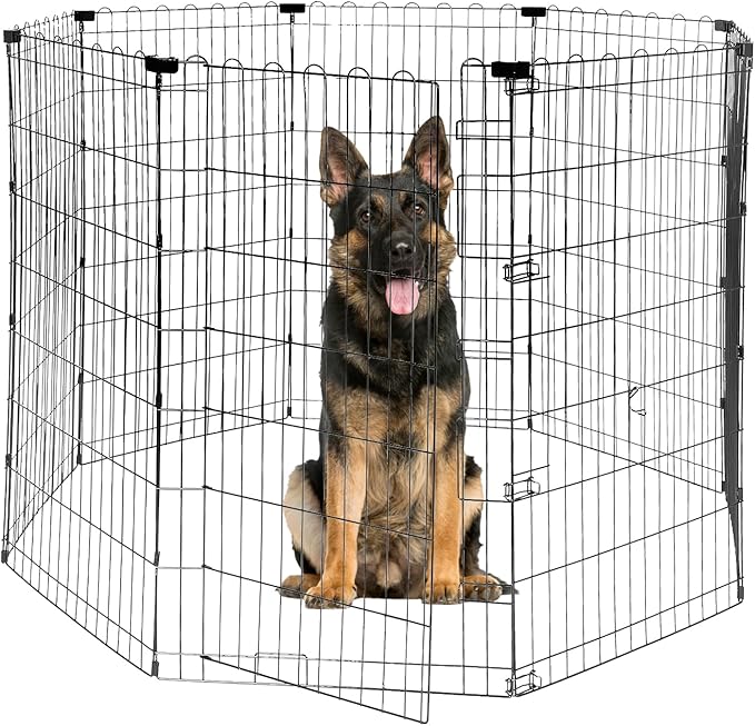 Foldable Dog Playpen 48" Height 8 Panels Metal Exercise Pen No Door - Indoor/Outdoor Dog Play Pen for Medium-Large Dogs, Portable Pet Fence for Yard Garden Camping, Black-PawvioPets