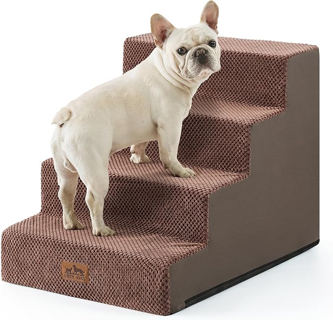 Dog Stairs for Small Dogs, 4 Tier Wider Pet Stairs for Couch and Beds, 17.7" H Non-Slip Dog Steps for Old Cats, Puppy, Small Medium Dogs, 17.7x23.6x17.7 inch, Brown-PawvioPets