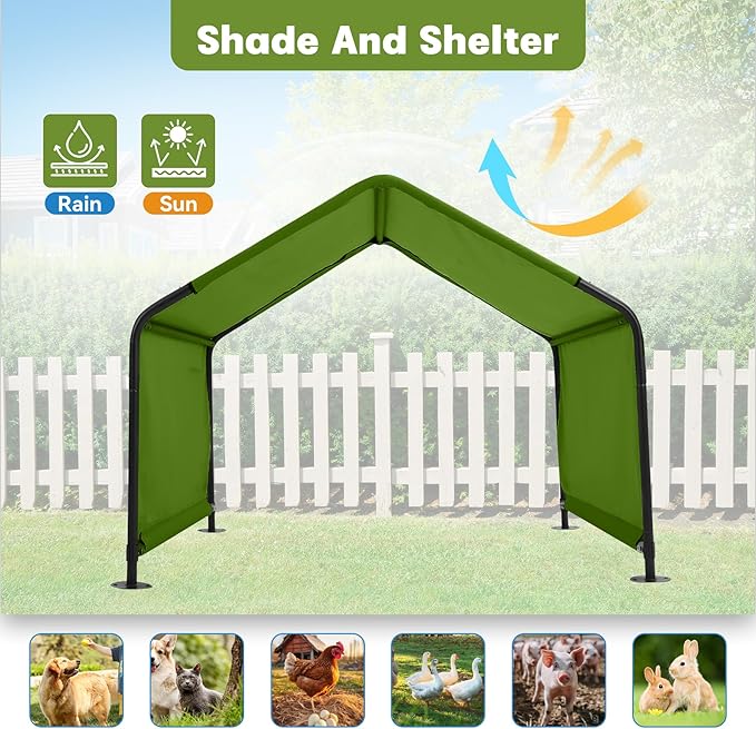 Dog Shade Shelter Outdoor 4'x4'x3' Tent for Large Medium Dogs, Outside Sun Rain Canopy Pet House for Livestock Pigs Cats with Waterproof Roof Ground Nails,Deep Green-PawvioPets