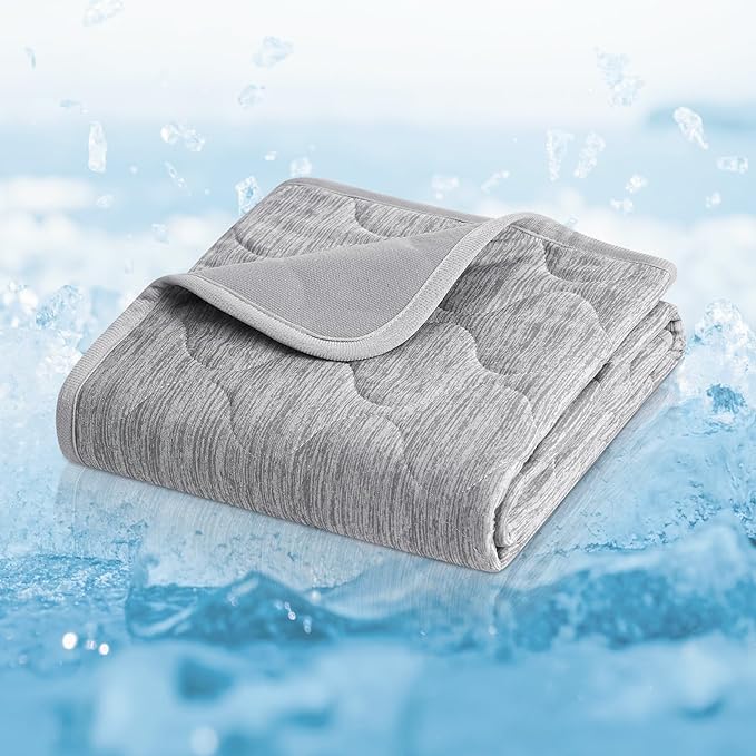 Cozy Bliss Leakproof Cooling Blanket for Small Dogs, Q-Max>0.4, Durable & Washable Dog Cooling Mat for Hot Weather, Soft Pet Throw & Couch Protector for Puppies & Cats, 25x35 Inch, Heather Silver Grey-PawvioPets
