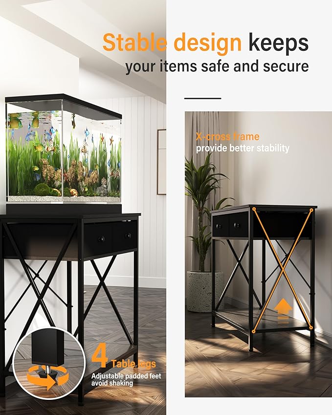 Fish Tank Stand 29 Gallon: Sturdy Aquarium Stand with Accessories Storage - Metal Fish Tank Table for 20-29 Gallon Reptile Breeder Turtle Terrarium - 30.7"x16.5" Weight Capacity 330 lbs-PawvioPets