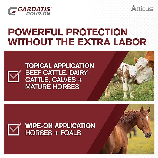 Atticus Gardatis Pour-On Insecticide with IGR (1/2 Gal) - Control Lice, Flies, and Ticks on Cattle and Horses - (Compare to Clean-Up II) - Permethrin 5.0% and Diflubenzuron 3.0%-PawvioPets