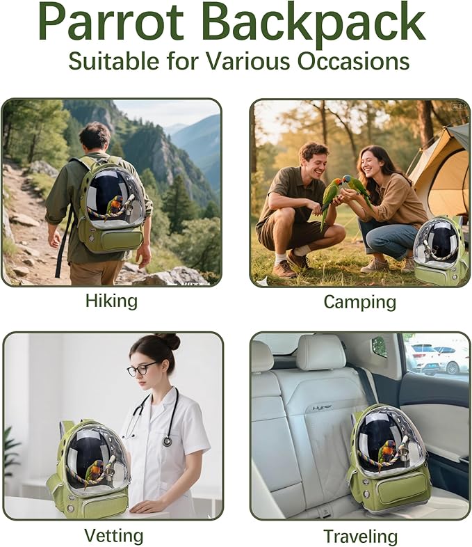 Bird Backpack Carrier Travel Cage with Perch, Tray &Food Cups for African Greys, Conures Parakeet Cockatiel Budgie,Small Animal Pet Carrier Bag for Vet Hiking Camping-PawvioPets