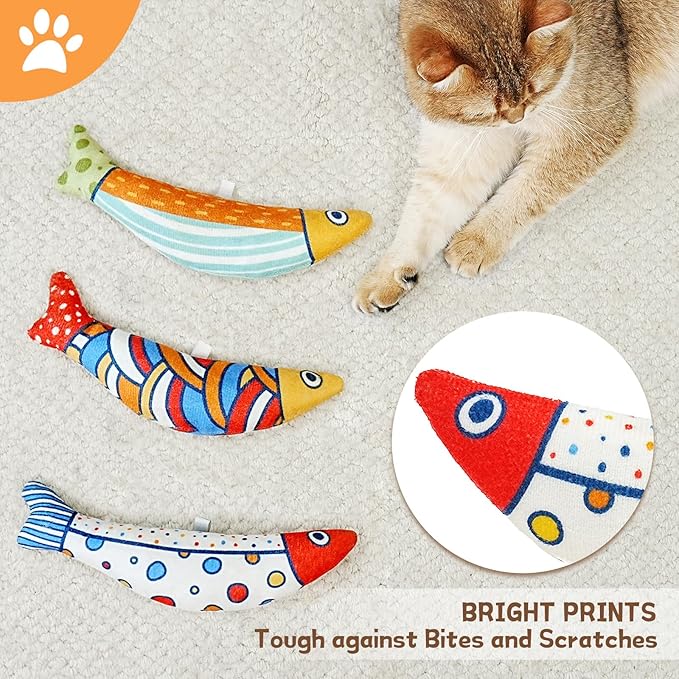 Cat Fish Catnip Toys for Cats, Pet Chew Toy for Bored Indoor Adult Cats, Crinkle Cat Kicker Toy for Indoor Kittens-PawvioPets