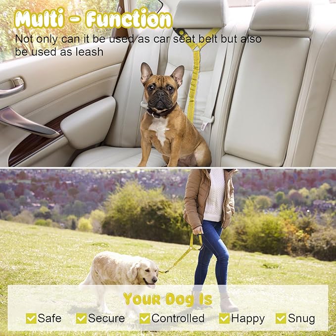 BWOGUE Pet Dog Cat Seat Belts, Car Headrest Restraint Adjustable Safety Leads Vehicle Seatbelt Harness (1 Pack)-PawvioPets